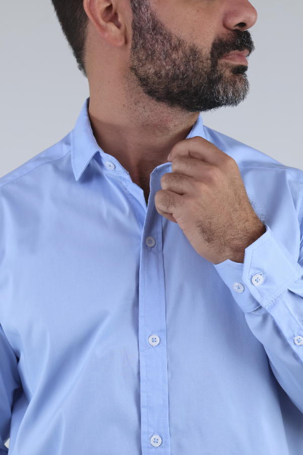 Camisa de Manga Larga Slim Fit Azul de Vestir Para Caballero